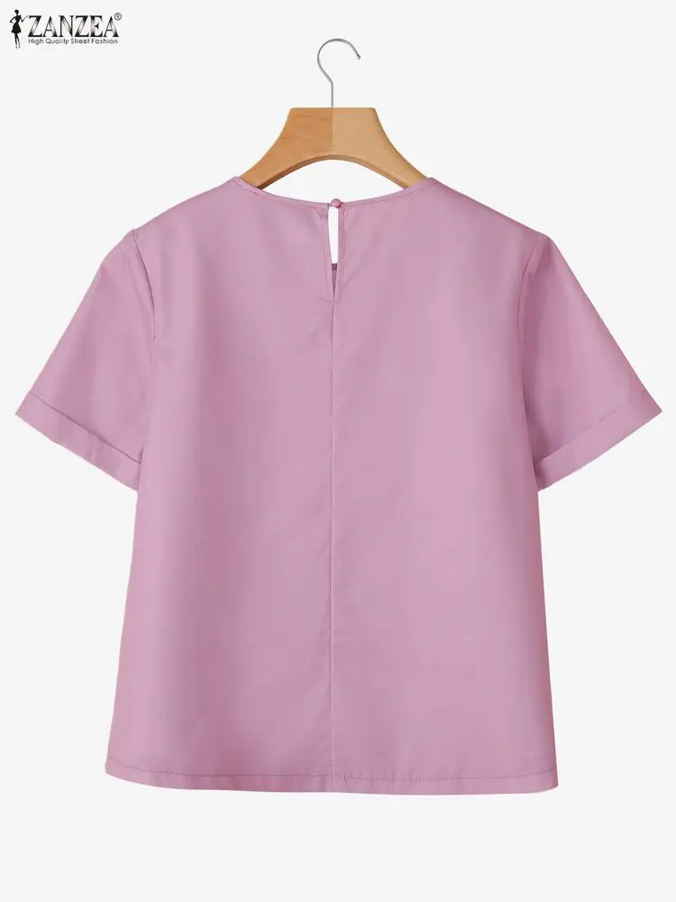 เสื้อผู้หญิง ZANZEA ลายดอกไม้ สำหรับฤดูร้อน สไตล์วินเทจ เหมาะสำหรับใส่ทำงานหรือใส่ลำลอง คอทรงโอ แขนสั้น ติดกระดุม ทรงหลวม