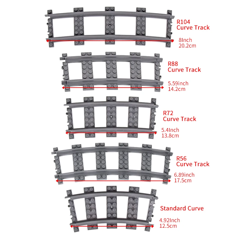 City Bricks Train Flexible Construction Parts Railway R56 R72 R88 R104 Curve Tracks Building Blocks Accessories Compatible 53401