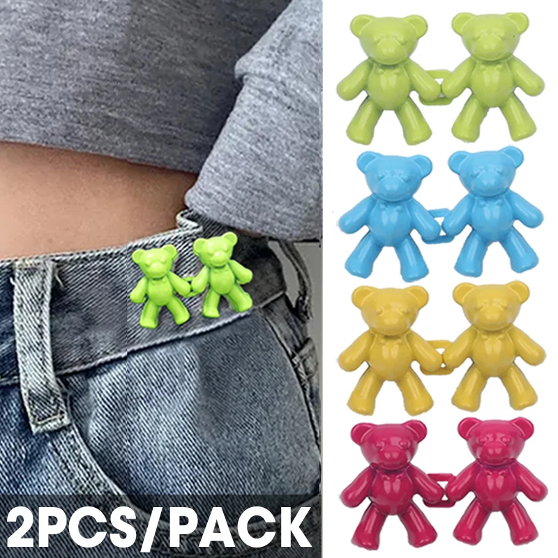 2 pçs/lote fivelas de pino de cintura destacável botão jeans bonito urso aperto roupas artefato pino fivela botão de cintura ajustável