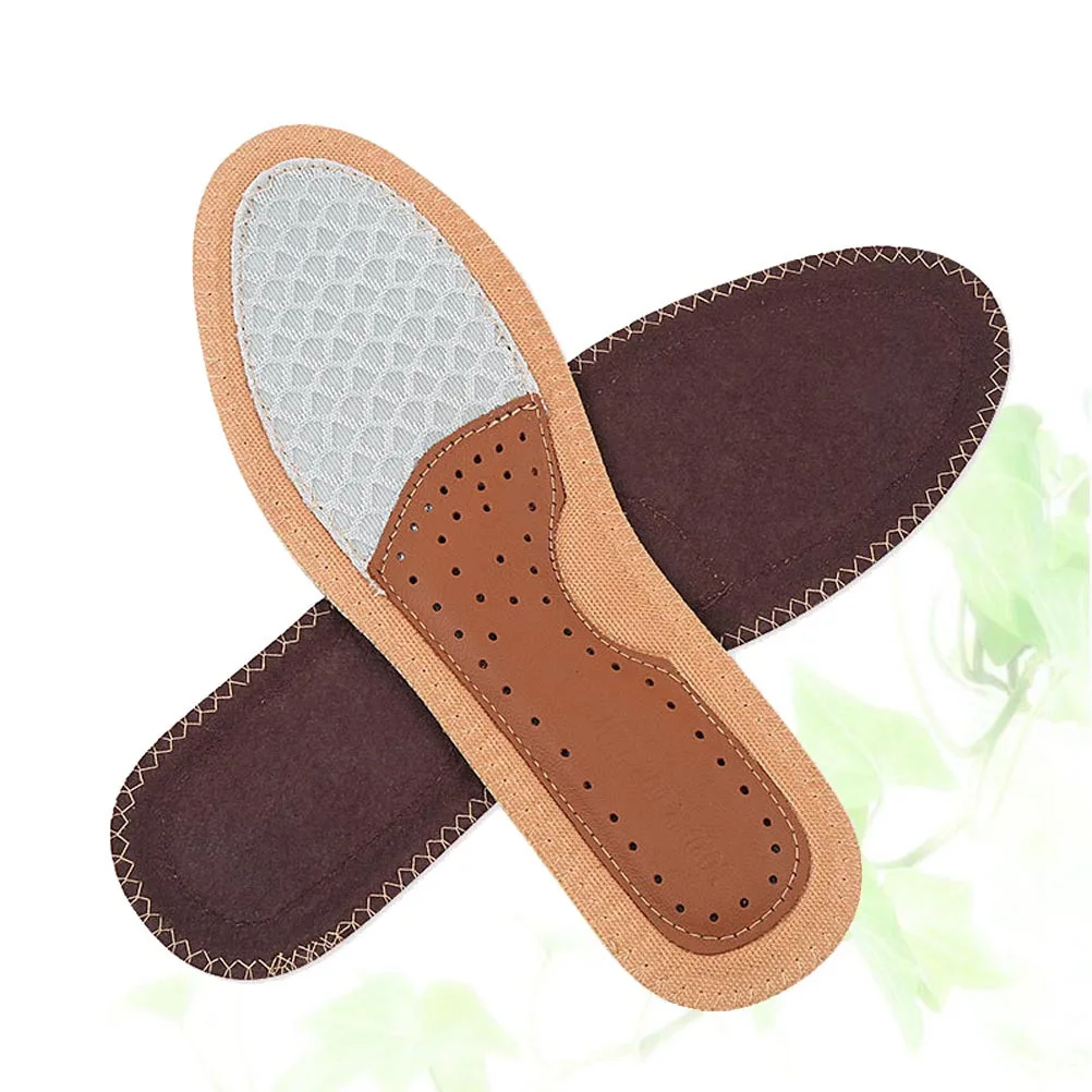

1Pair Non Slip Insoles Sweat Absorbing Comfortable Shoe Pads Cowhide Material Reduce Stress on Joints Brown 35-36