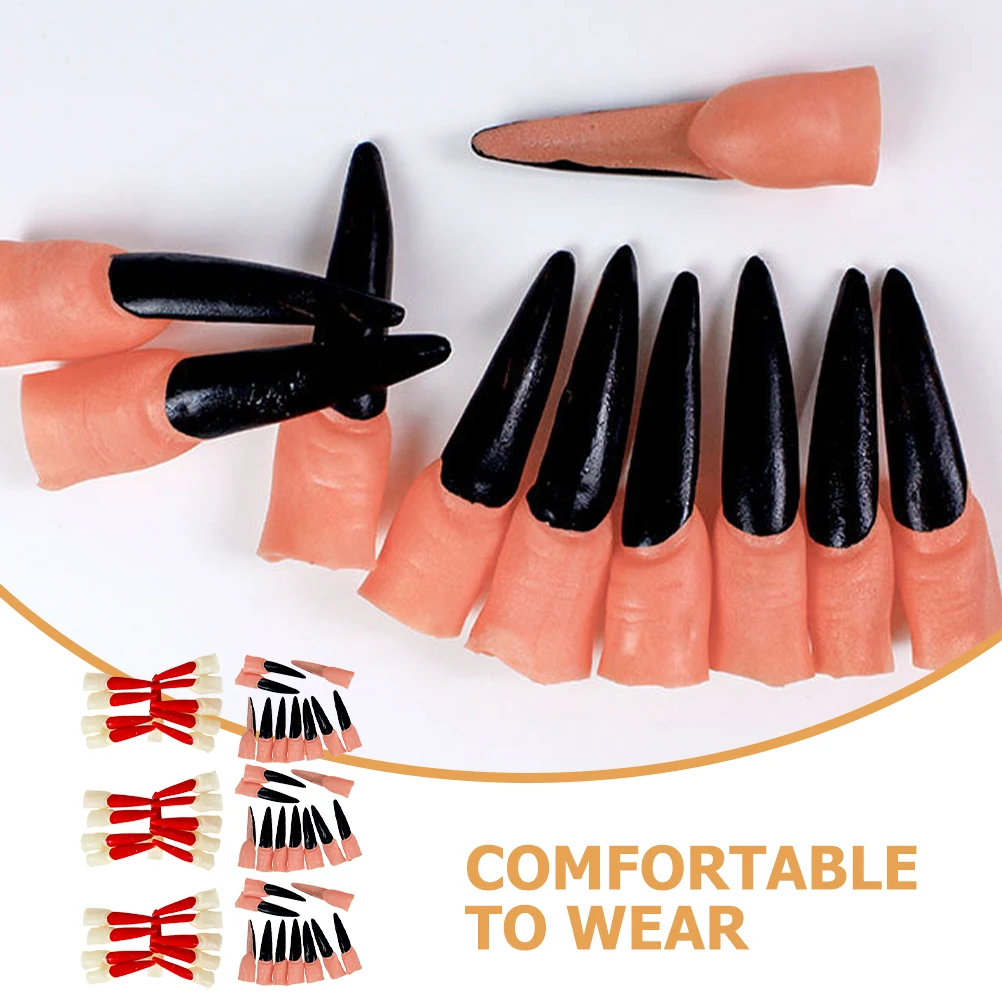 

60pcs Black Red Long Witch Nails False Fingertips Spooky Halloween Cosplay Props Lightweight Party Supplies