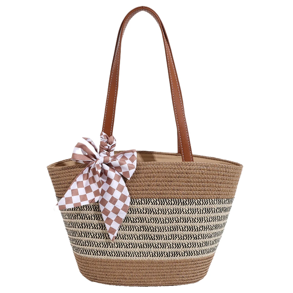 

Women Vintage Shoulder Bag Large Capacity Striped Hobo Bag Zipper Closure Crochet Beach Handbag Ladies Summer Daily Bag