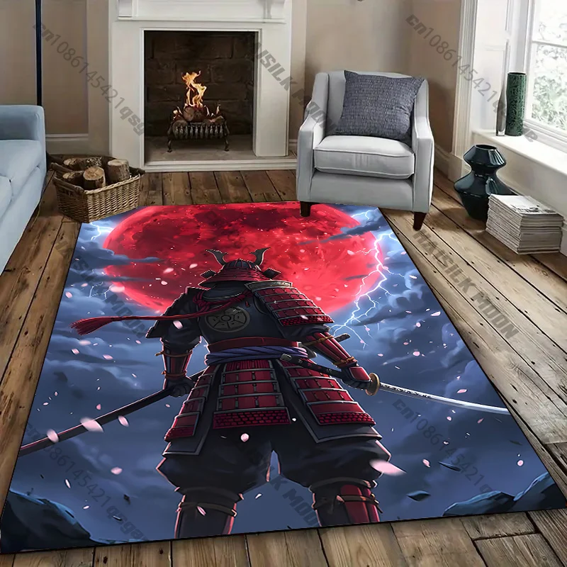 

"Samurai Under Crimson Moon Carpet" living room bedroom sofa decor carpet, Luxury gift mat