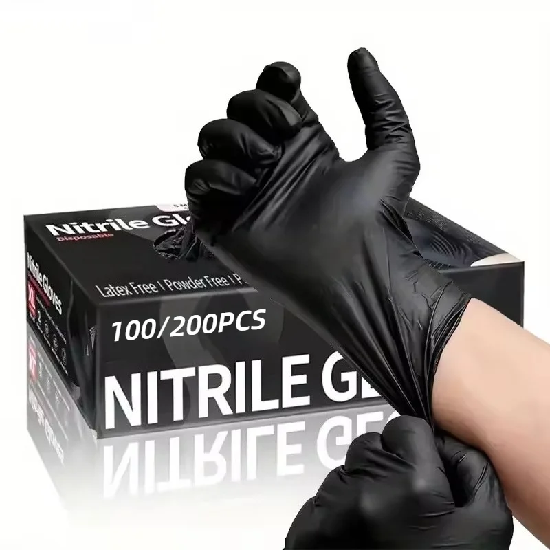 100/200PCS Disposable Black Composite Nitrile Gloves Kitchen Cleaning Household Gloves Suitable for All Seasons Latex Free