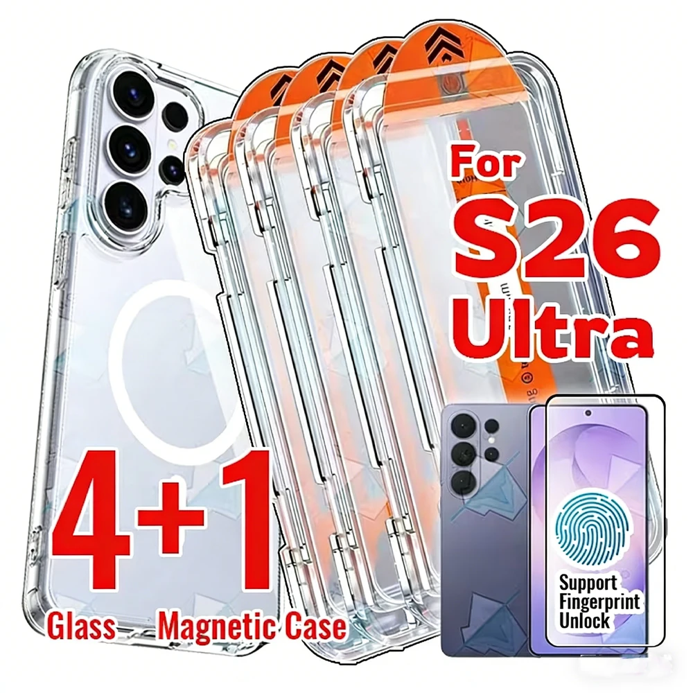 

5 In 1 HD Screen Protectors And Magnetic Phone Case For Samsung S26 Ultra S26 Edge S26 Tempered Glass Free Install Dust-proof