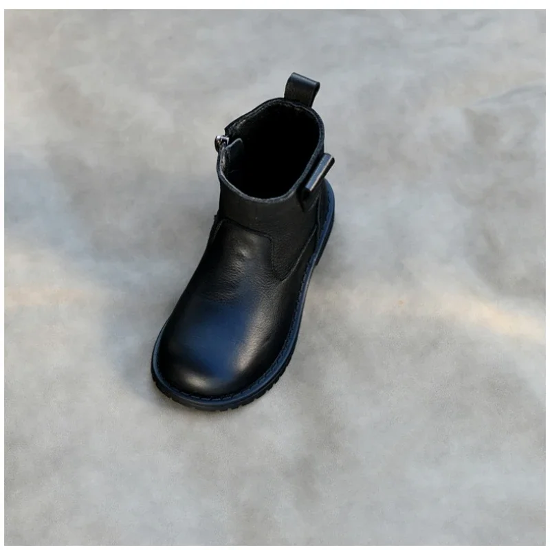 جلد طبيعي الفتيان أحذية ركوب الخيل ربيع الخريف الأطفال أحذية الموضة لينة جلد البقر الشتاء الفتيات أحذية الثلوج أحذية أطفال