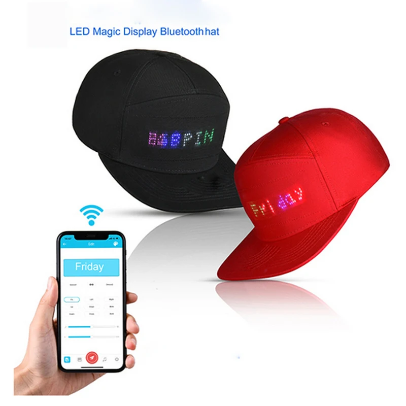 Bonés de beisebol engraçados com led, controle por aplicativo bluetooth, padrões de texto personalizados, chapéu de moda ajustável, meninos, meninas, fantasias, bonés de cosplay