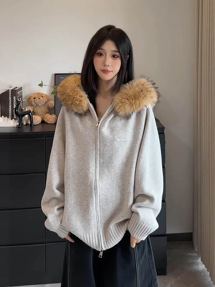 

Вязаный кардиган с цветочным узором и капюшоном для мужчин и женщин, осенне-зимний, в американском стиле, свободного кроя, повседневный, для пар