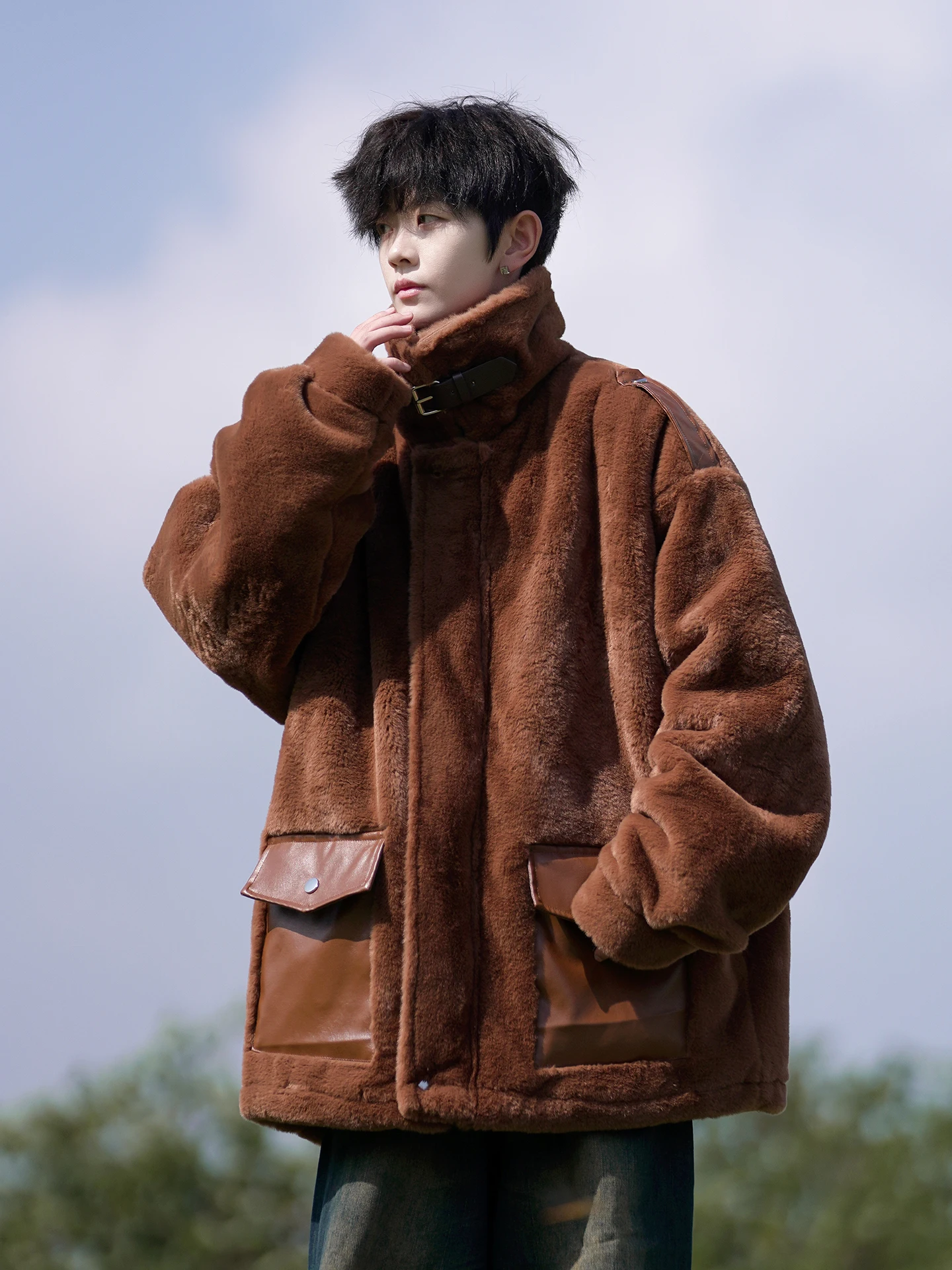 

American Sle Thiened Lamb Velvet Rabbit Fur Simulation Cotton Jaet Men's Winter Coat Trendy Brand Haome Large Size C...