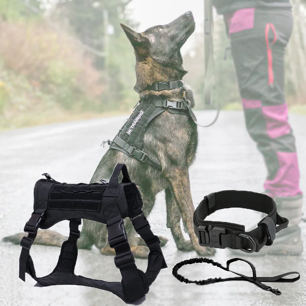 

Dog Training Tactical Collar Harness Leash For Medium Large Dogs Military Service Dog Harnesses Pet Vest For Training Walking