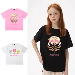 Girls' T-shirt Summer New Clothing 100% Cotton Children's Short sleeved T-shirt Top Children's Fashion Sportswear