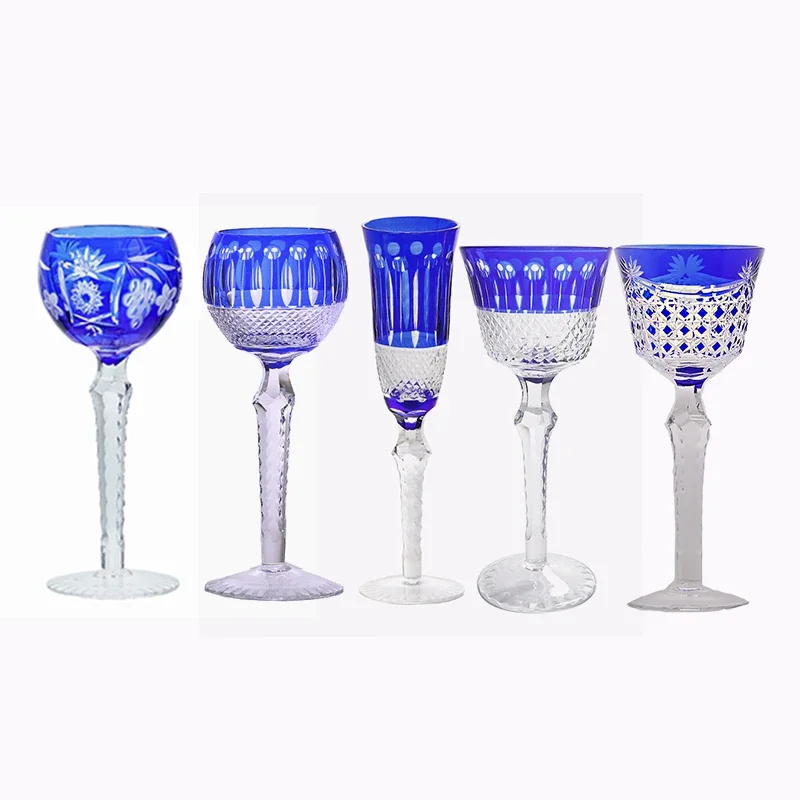 Blue Edo Kiriko Glass Cup - Handmade Cut Crystal Whiskey Tumbler & Wine Goblet - Japanese Style Art Glass - 5 Designs Available