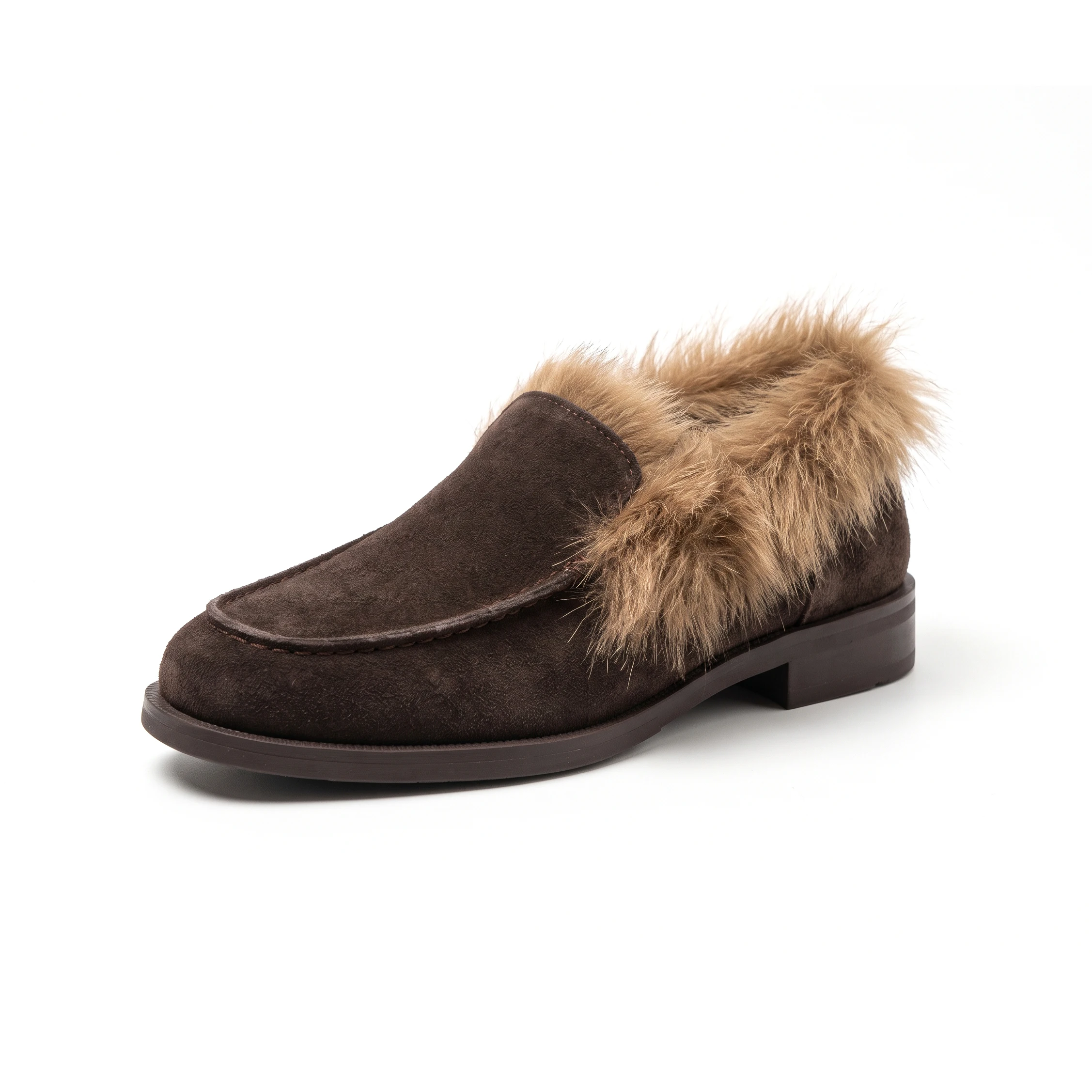 Women Fur Loafer Shoes Woman Winter Loafers Cow Suede Leather Casual Coffee Shoes Slip-on Round Toe Warm Lamb Wool Flats Ladies