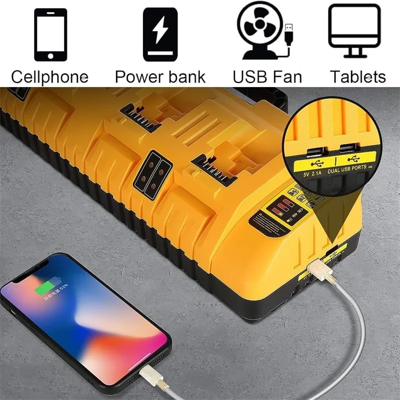 For Dewalt DCB104 4-Port Fast Charger 12V 14.4V 18V 20V Li-ion Battery Charger with USB Ports for DCB120 DCB127 DCB200