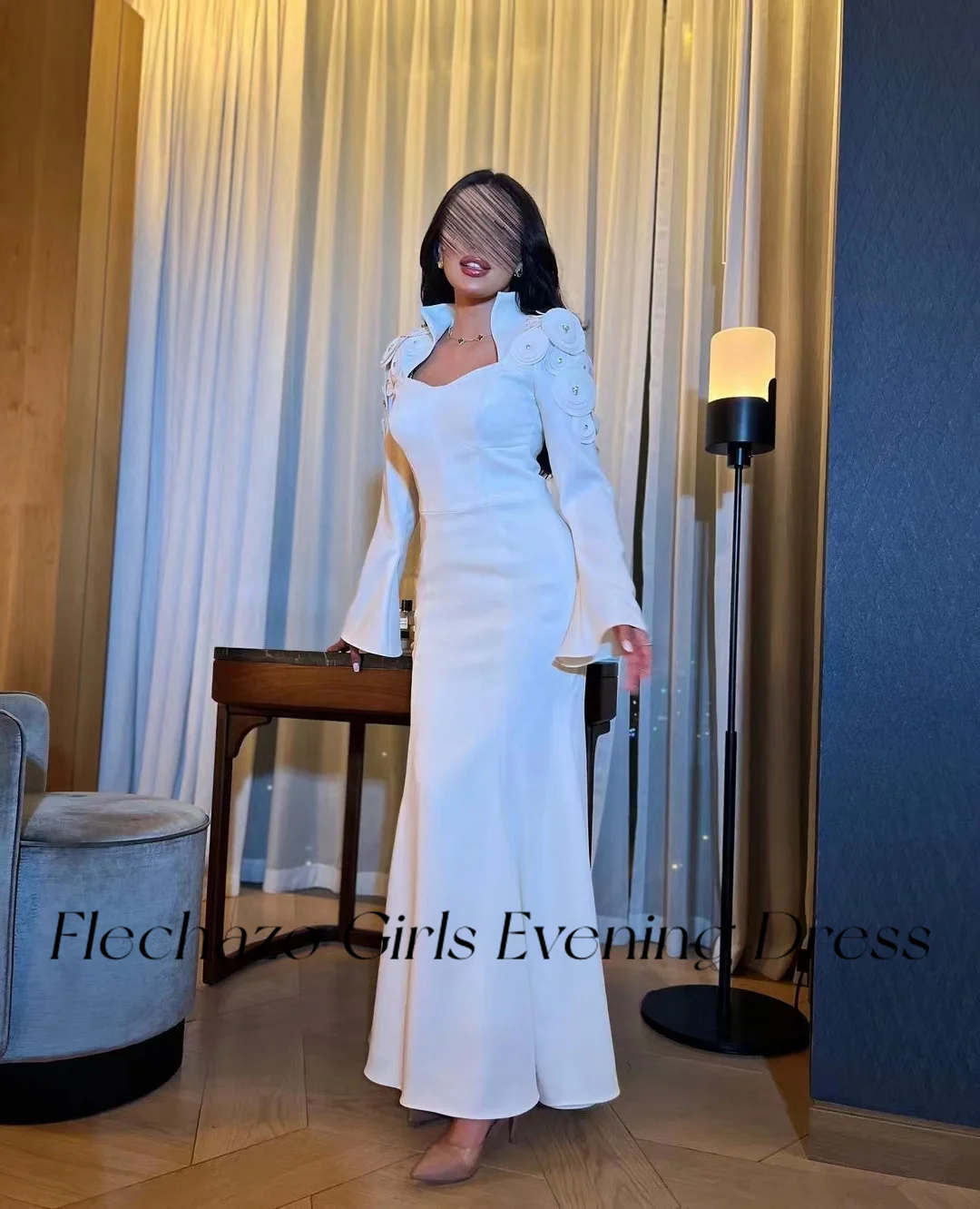 Flechazo White Evening Dresses Square Neck Ankle-Length Mermaid Celebrity Formal Party Dress Customized 2024 robes de soirée