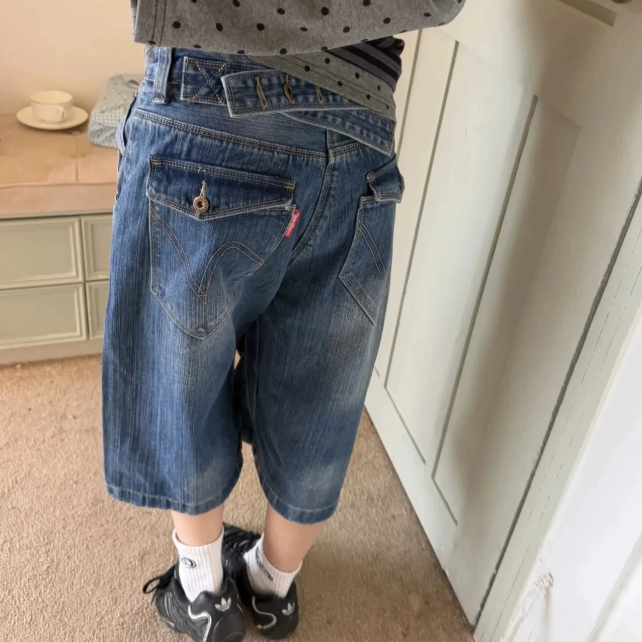 Women Jeans Vintage Wide Leg Calf Length Pants Denim Pant High Waist Straight Trousers Y2k Streetwear Elegant Work Casual Loose