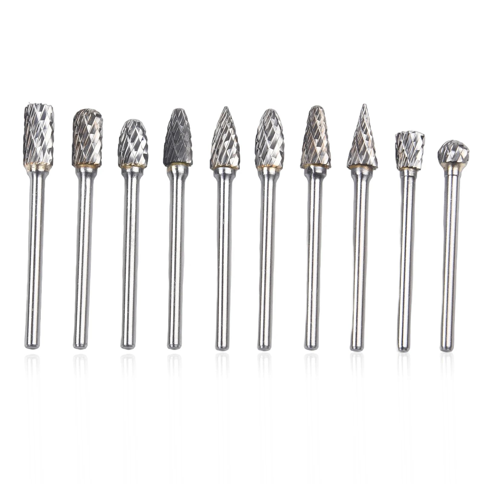 

10pcs 5*3*3cm Carbide Tungsten Steel Grinding Head Doublegrain Rotary File Milling Woodworking Root Carving Tools Accessories