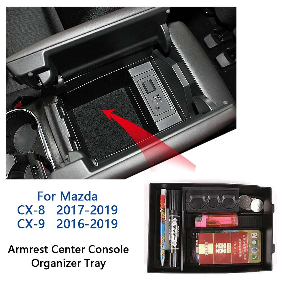 Armrest Center Console Organizer Tray For Mazda CX8 CX9 CX-8 CX-9 2016 2017 2018 2019 Storage Box Holder Interior Accessories