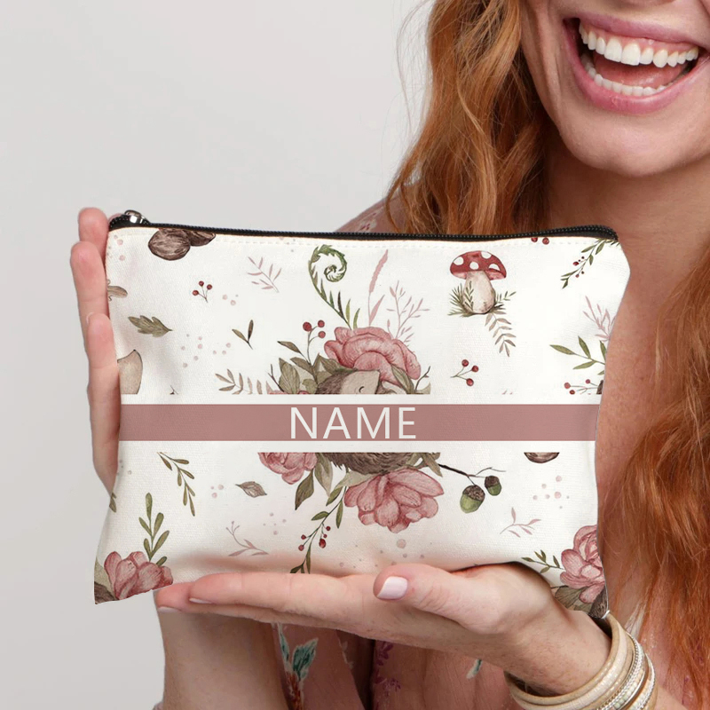  Rabbit Peacock Print Customized Name Cosmetic Bag Retro Canvas Storage Pouch Office Supplies Pen Case Wallet Personalized Gifts 