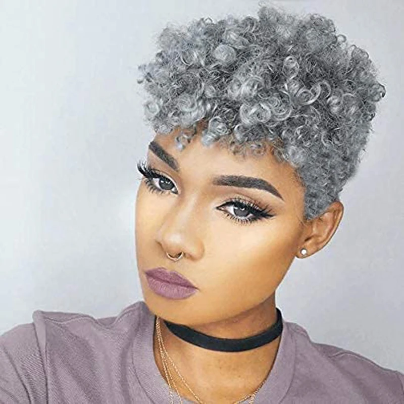 Short Curly Afro Synthetic Wig With Bangs For Women Short Kinky Afro Wigs Natural Heat Resistant Soft Curly Replacement Wig