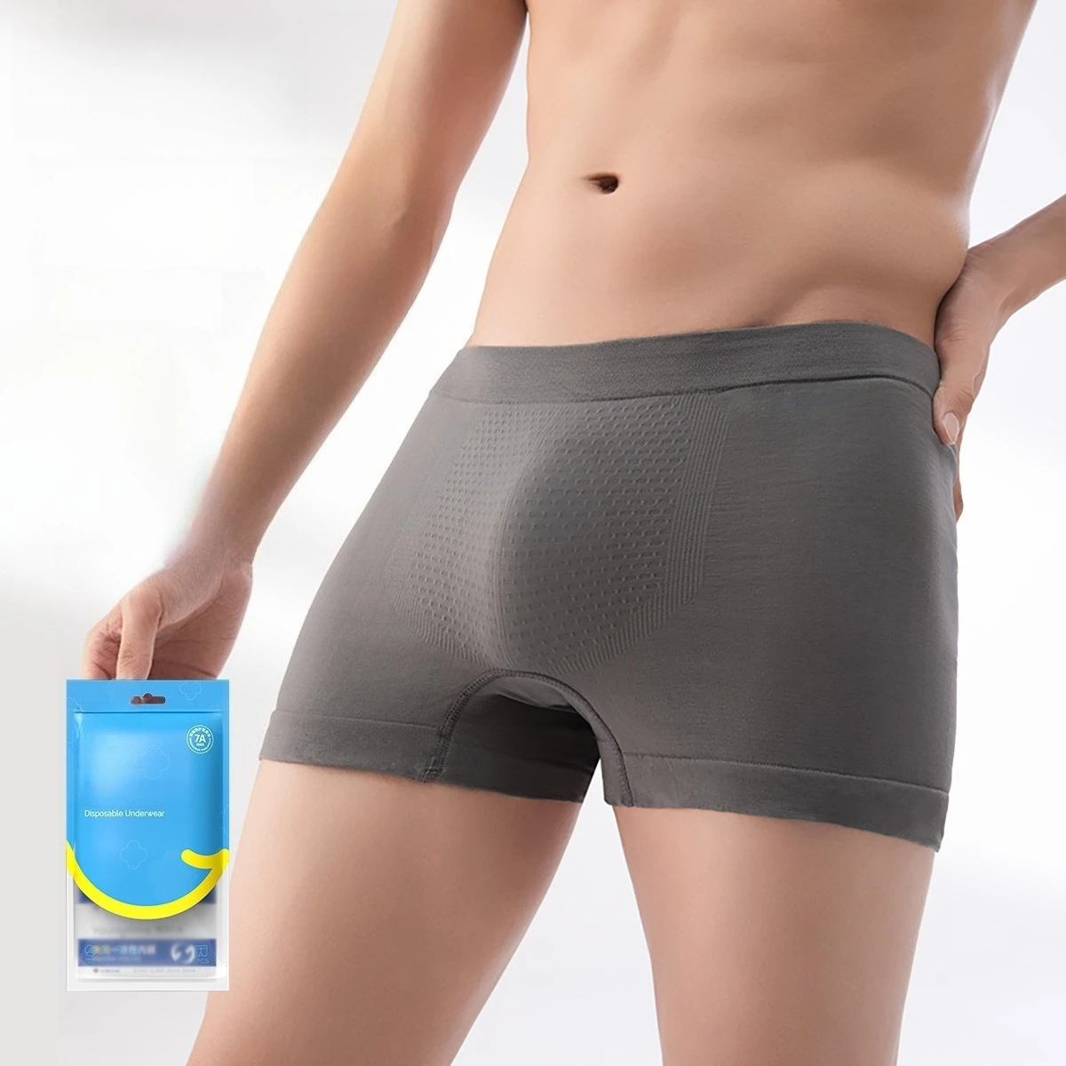 

Одноразовые мужские трусы 7А, антибактериальные, для путешествий, с плоским кроем, серые, стерилизованные, на каждый день, одноразовые, четырехугольные, 3 штуки