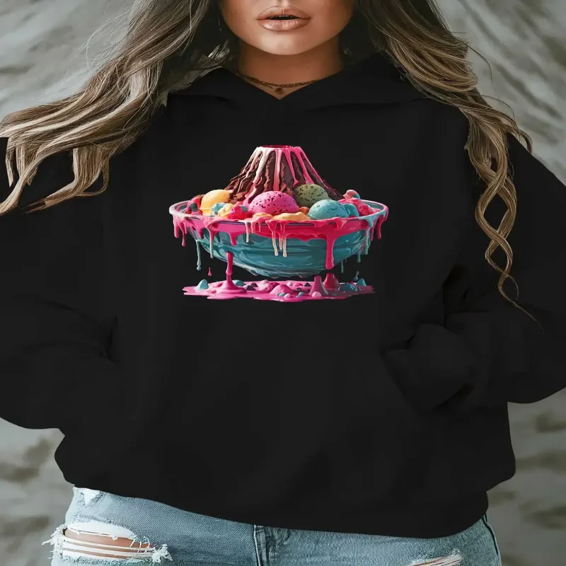 

Толстовка с рисунком больших размеров, пуловер с ярким принтом пудинга, повседневная толстовка с длинными рукавами и карманами, женская осенне-зимняя уличная одежда