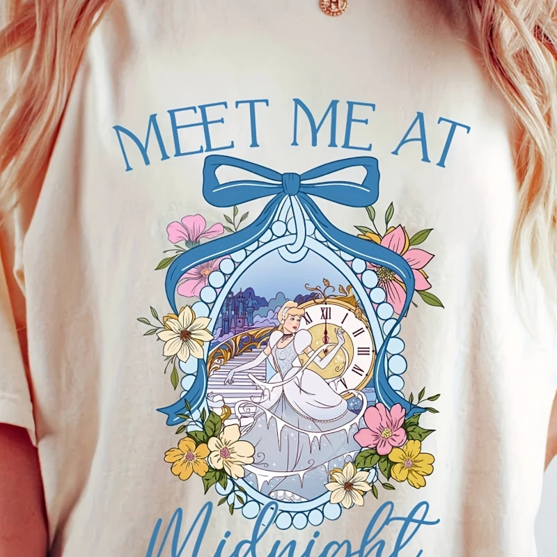 

Футболка Disney Retro Princess Midnight Meeting, женская футболка, новая летняя мужская и женская повседневная модная уличная одежда