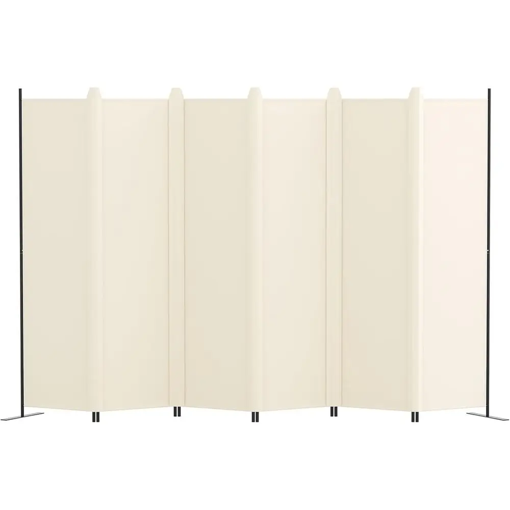 Portable 6-Panel Tall Room Divider, Beige, 120 Wide x 72 High, with Cover Strips