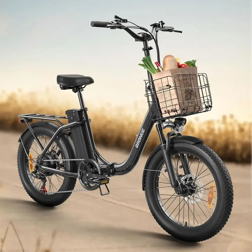 1000W Peak Power 486Wh Battery Electric Bike - 70 Miles Range, 7-Speed, 25 MPH, 20 Step-Thru with Front Basket