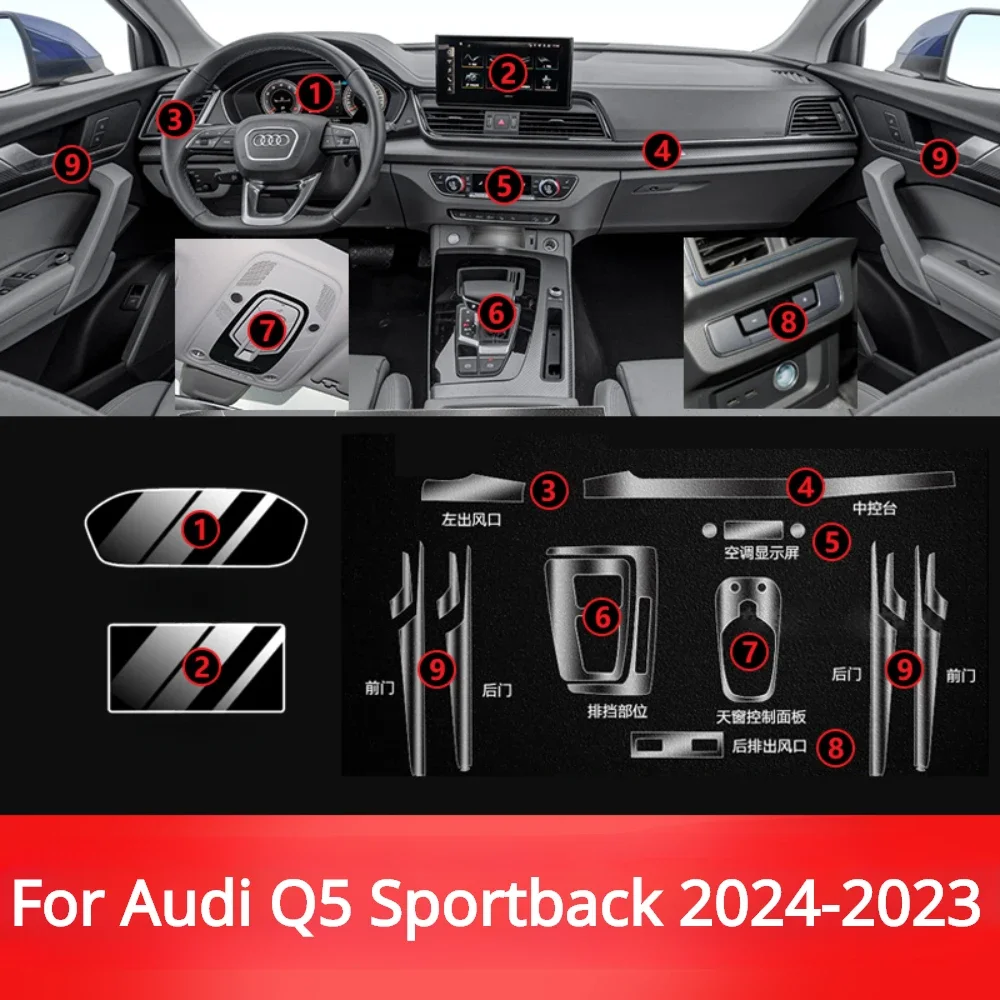 Pour Audi Q5 Sportback 2024 2023 Accessoires Film Intérieur de Voiture Transparent TPU PPF Panneau de Commande Console Centrale Autocollant Anti-rayures