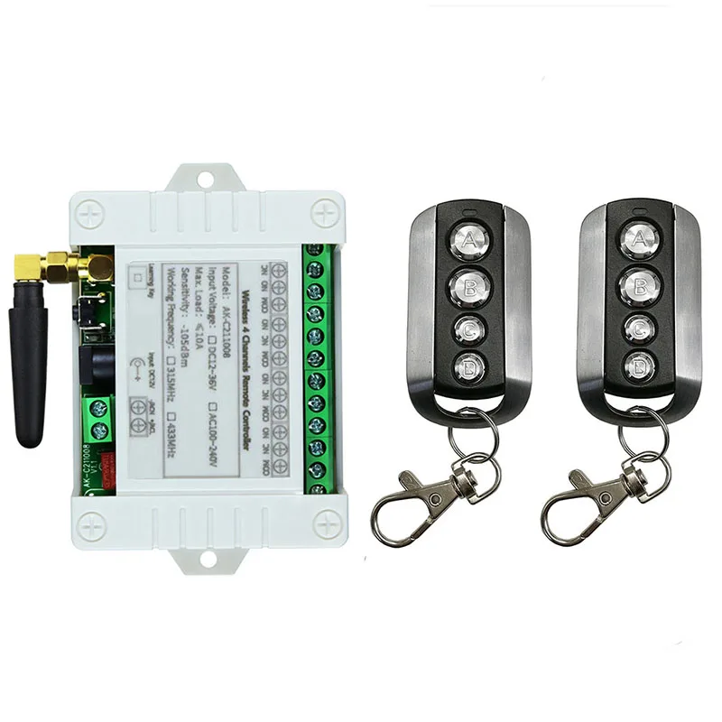 Universal Wireless Remote Control Switch DC 12V 24V 36V 4CH 10A Relay Receiver Module With 4 Channel RF 433 Mhz Transmitter