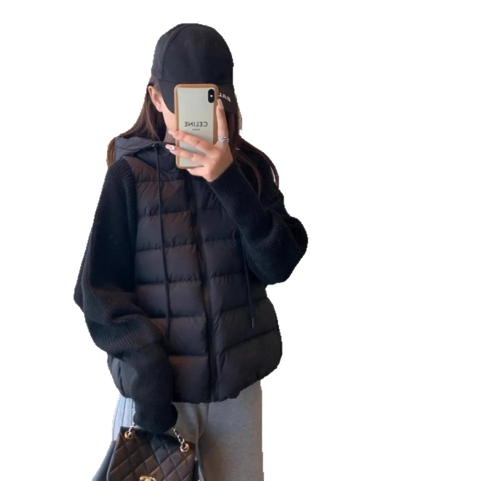 Giacca in cotone leggero con giunture lavorate a maglia Giacca invernale corta da donna in cotone nuovo stile falso in due pezzi Serie Maillard invernale