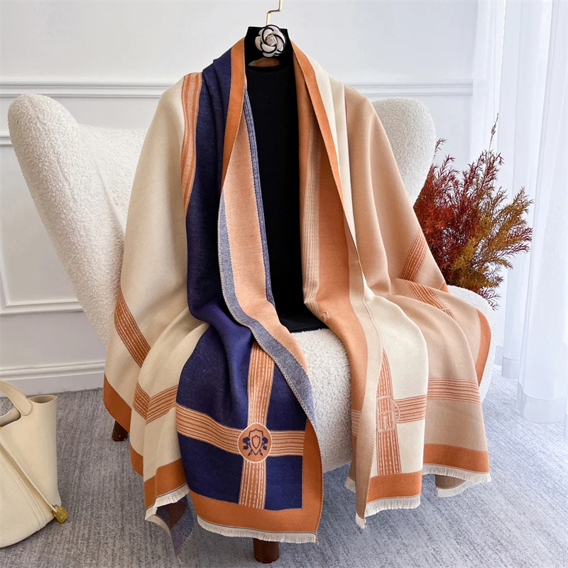 

Women Stripe Design Scarf Cashmere Feeling Jacquard Pashmina Shawls Tassel Blanket Femme Winter Scarves Foulard Poncho Stoles