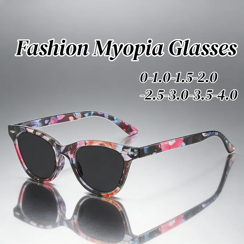 

Fashion Gray Lenses Myopia Glasses for Women Trendy Casual Outdoor Sunglasses with Minus Diopters Cat Eye Anti-UV Eyewear Men