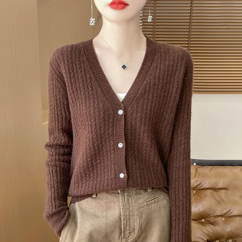 

Early Autumn Wear Top Slim Knit Cardigan Woman Spring And Autumn Korean High-Grade Long-Sleeved Blouse Twist Sweater E2299