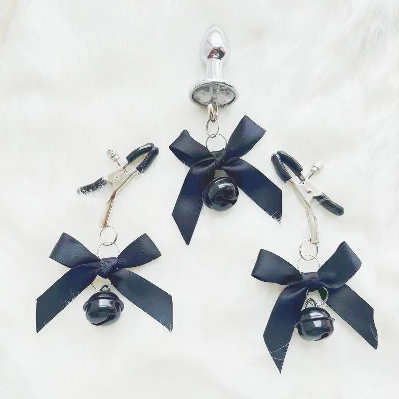Sexy Bowknot Adjustable Nipple Clamps Breast Flirting Teasing Bdsm Small Bell Adult Fetish Erotic Anal Plug Sex Toys For Women