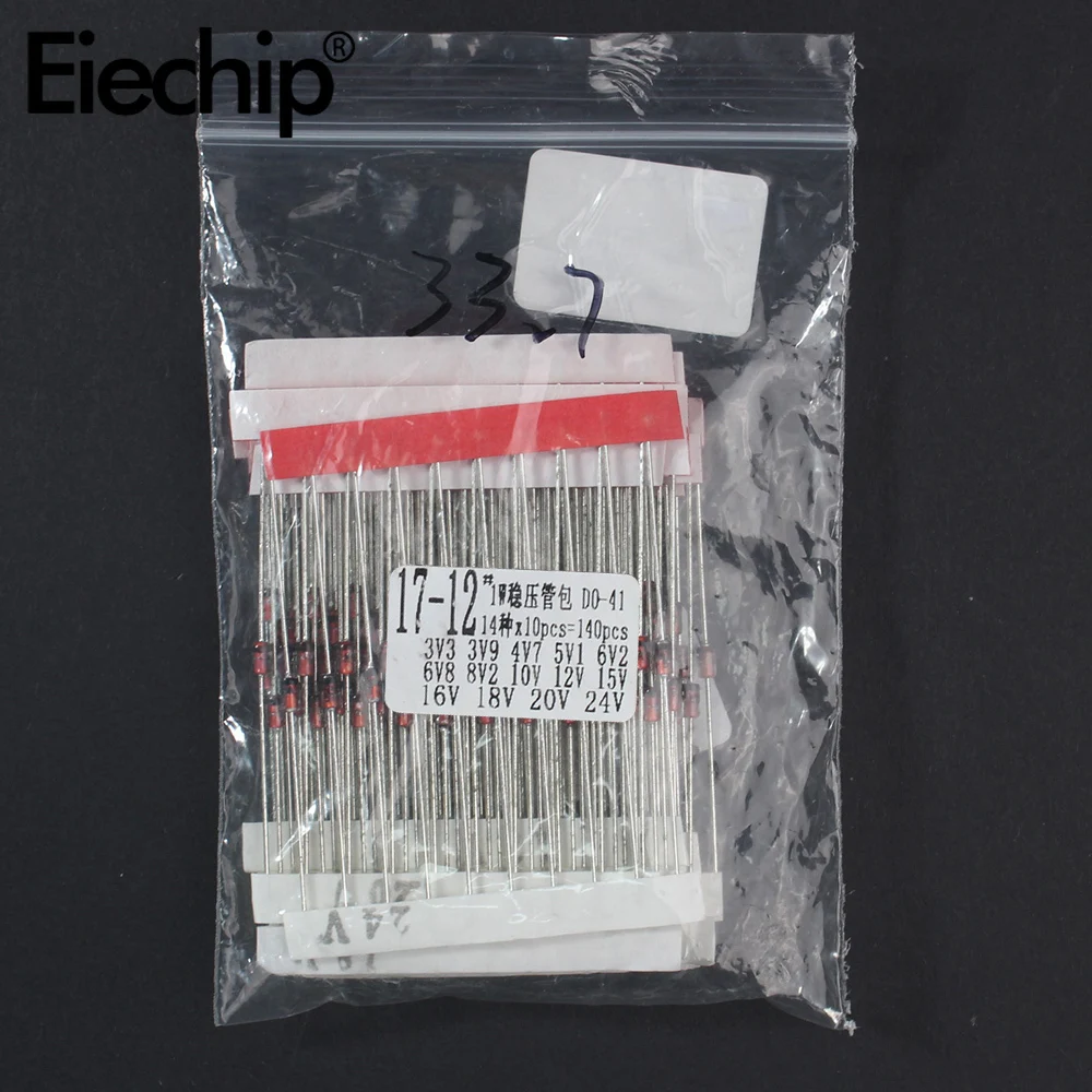 140PCS 1W Zener Diode Kit 3.3V-24V Voltage Regulator Diodes Set 14 Values 3.3V 10V 3.9V 12V 4.7V 15V 5.1V 16V 5.6V 18V 6.2V 20V