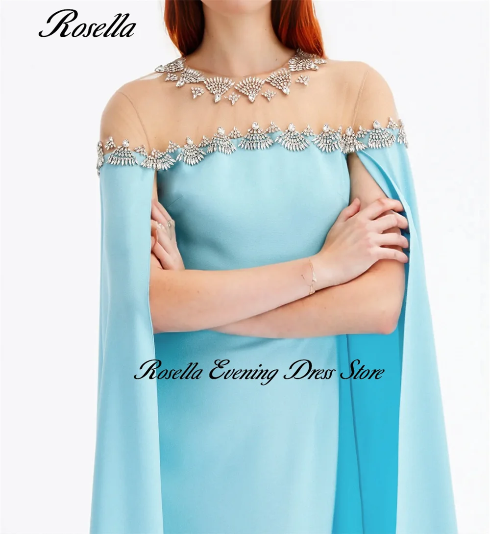 ROSELLA-vestidos de noche con cuello redondo, largo hasta el suelo, sirena, capa de cristal, chal, ocasiones formales, nuevo, 2024