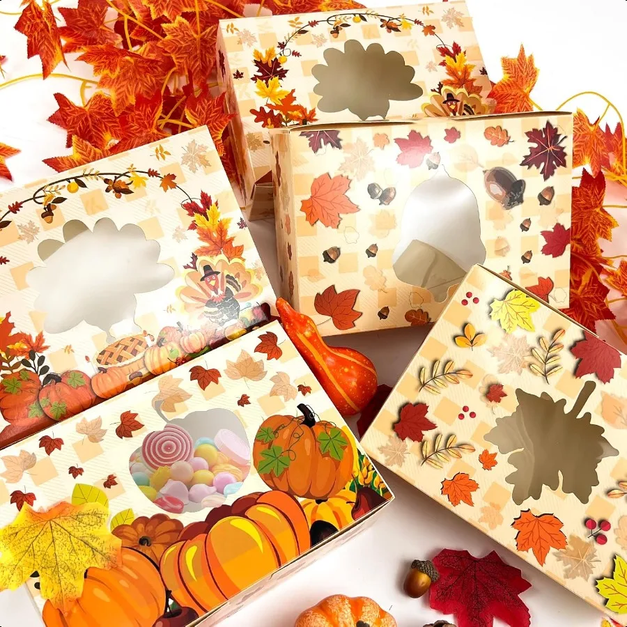 24 Stück Herbstboxen mit Fenster, Herbst-Ahornblatt, Geschenk, Karton, Papiertraktationsboxen für Herbsternte, Hochzeit, Erntedankfest, Party