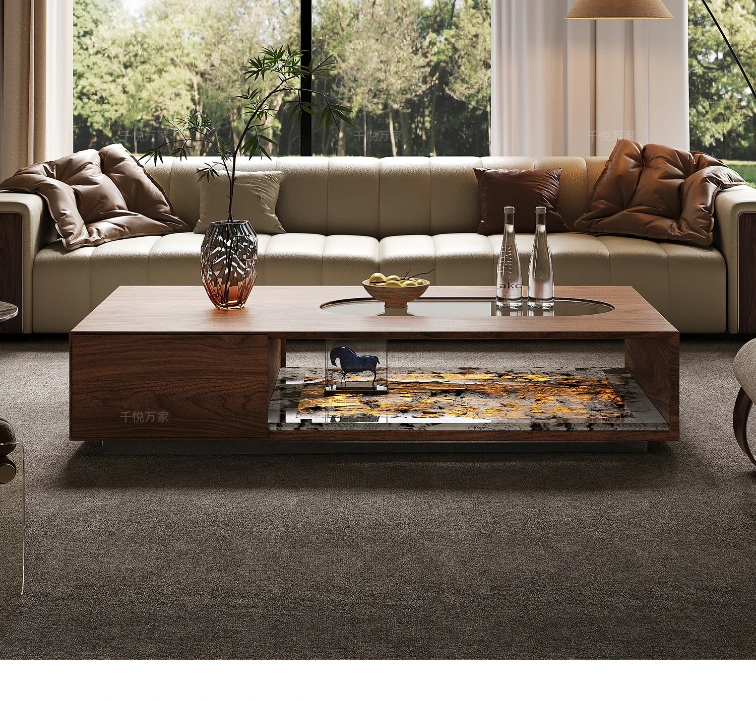 New Mid-Century Style Luxury Stone Coffee Table for Home Use, Elegant Floor-Standing, Customizable G1218