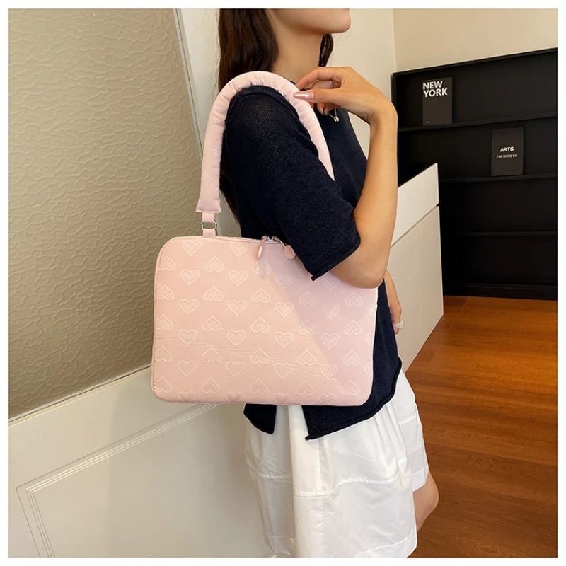 Sweet Korean Heart Laptop Sleeve Bag for Dell Samsung MacBook 13.3 14 15 15.6 Inch Women Versatile Shoulder Notebook Pouch Bag