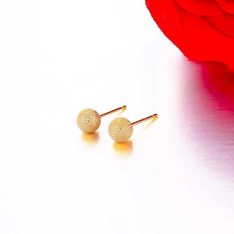 Wholesale Jewelry -- 3 mm / 4 mm / 6 mm Single Frosted Ball Stud Earrings for Women 18 k Gold Plated Fashion