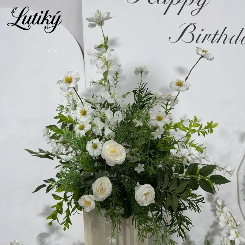 تخصيص النباتات الخضراء الأبيض زهرة الحرير الكرة الطريق الرائدة كرة زهرية اصطناعية الزفاف الديكور الجدول محور ديكور