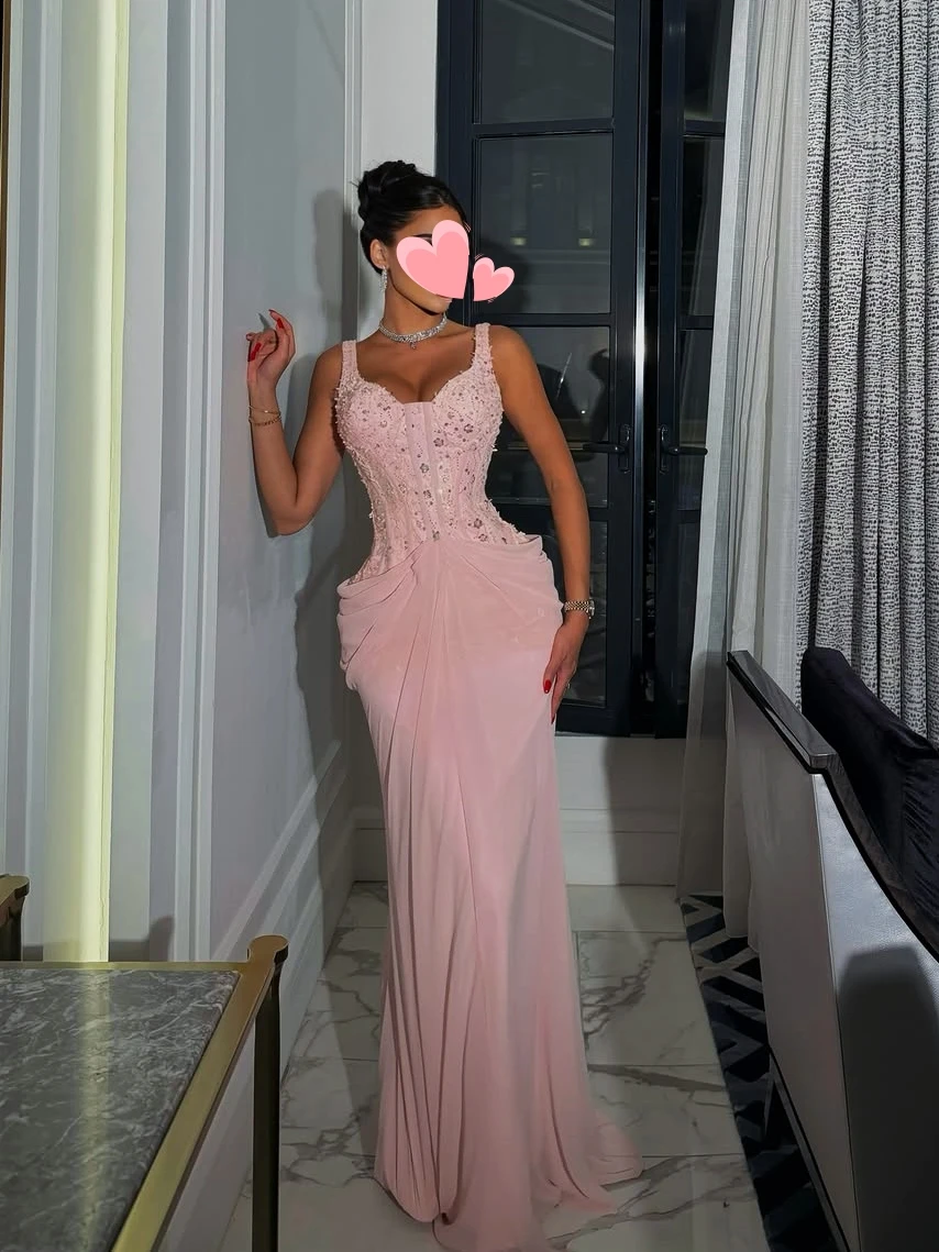 Oisslec Dress Elegant Vintage Sweet Pink Mermaid Lace Chiffon New Customized Formal Occasion Prom Dress Evening Party Gowns