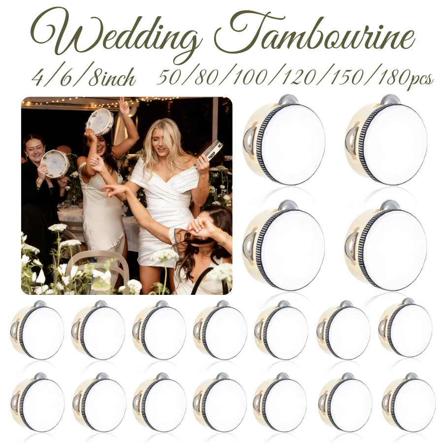 50-180Pcs Wedding Tambourine Drums for Adults Hand Drum Noise Makers Tambourine for Church Wedding Party Favor 4/6/8IN