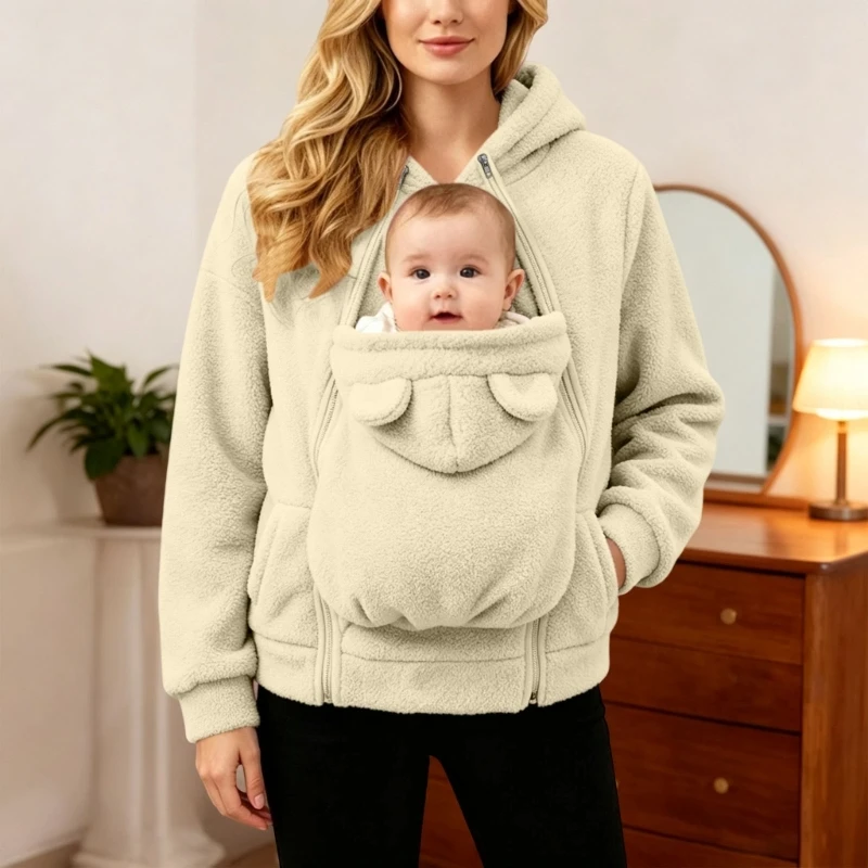 Fleece Baby Jackets with Warm Pockets Carrying Comfort Plush Comfortable Mom Maternity Coats Fall Winter Cozy 15UB