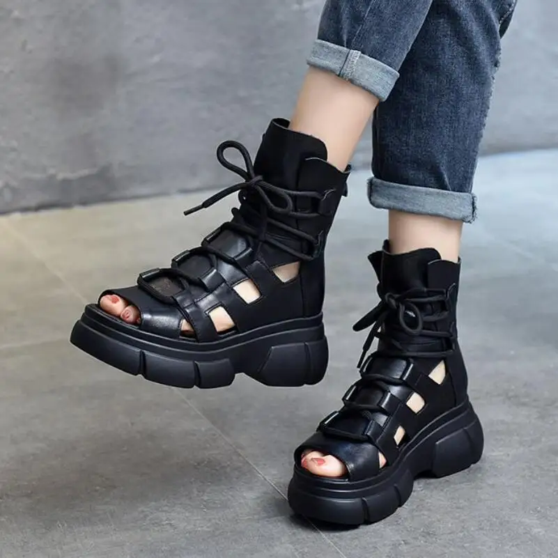 New Summer Hollowed-out Breathable Thin Roman Sandals Women High-heeled Platform Sandals Wedge Platform Gladiator Shoes