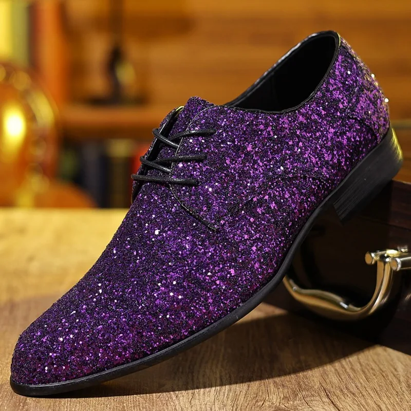 Luxe herenkleding schoenen goud zilver pailletten trouwschoenen hoge kwaliteit veterschoenen Oxford schoenen modeontwerper heren flats groot formaat