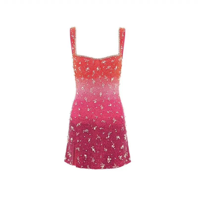 Women's Beaded Gradient Half Skirt Sexy High Waist A-Line Skirt No Brand Name Sleeveless Summer Dress Single Piece