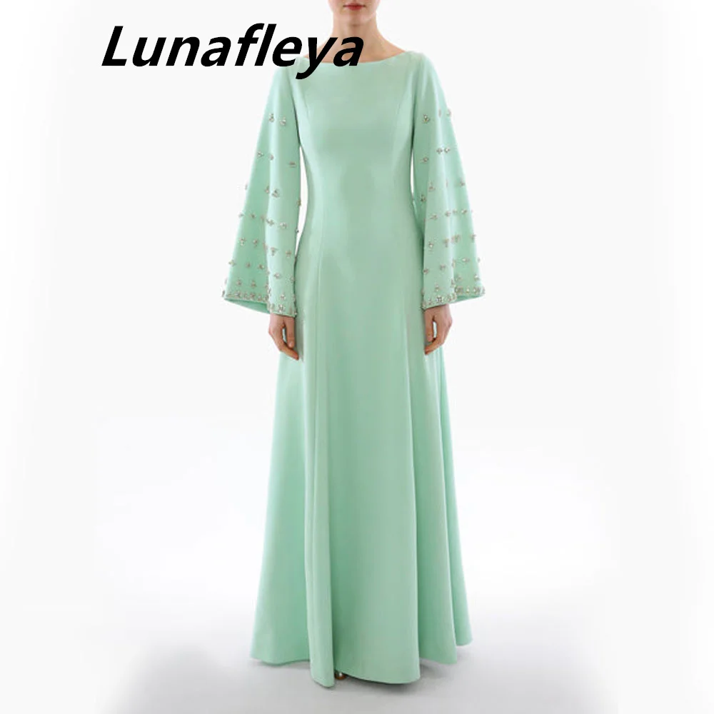 LUNAFLEYA Formal Dress O-Neck Beading Party Prom Dress Staight Long Sleeves Decent Evening Dress Floor-Length Saudi Arabia 2024